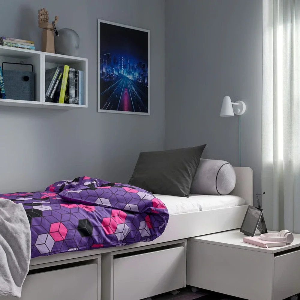 IKEA BLASKATA Duvet Cover Pillowcase Purple Black Twin 105.695.10-NEW